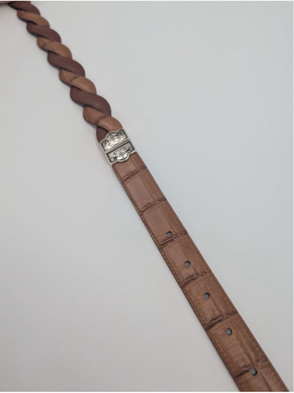 Vintage Brighton B40167 Reversible Red Brown Braided Croc Embossed Leather Belt - Picture 6 of 14